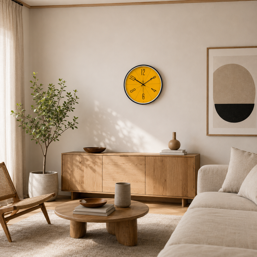 Horloge Murale Ronde 25cm et 30cm Cadran Jaune Moutarde 2 Modèles