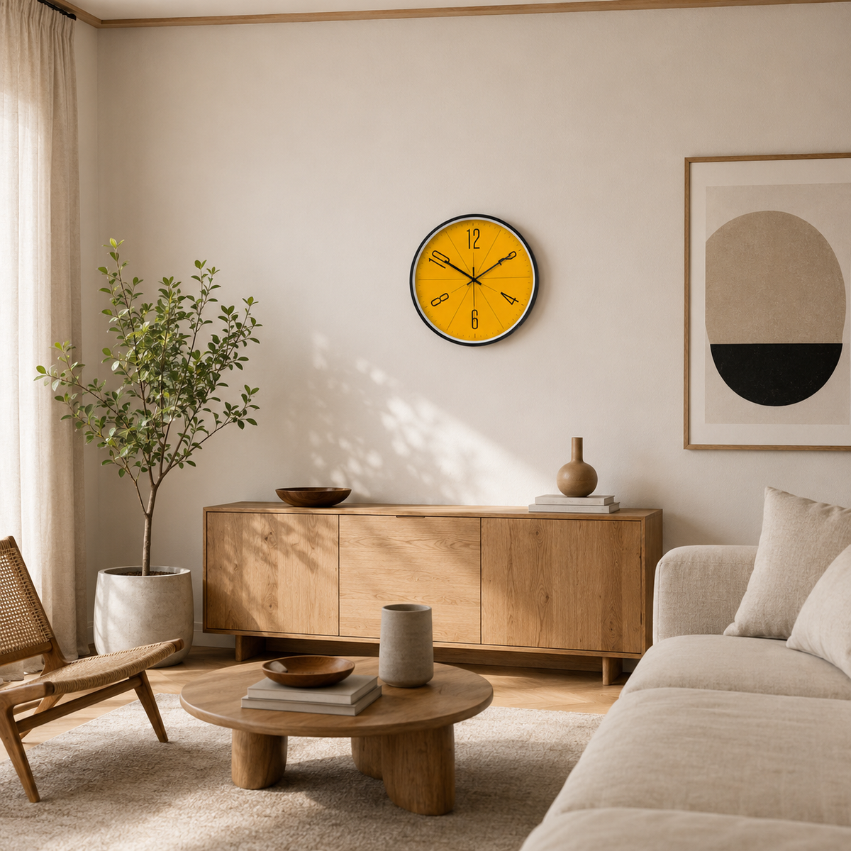 Horloge Murale Ronde 25cm et 30cm Cadran Jaune Moutarde 2 Modèles