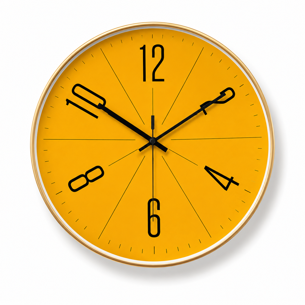 Horloge Murale Ronde 25cm et 30cm Cadran Jaune Moutarde 2 Modèles