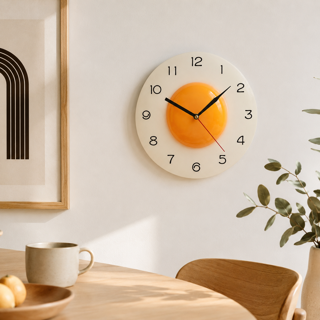 Horloge Murale Cuisine Motif Œuf au Plat 30cm Mécanisme Silencieux