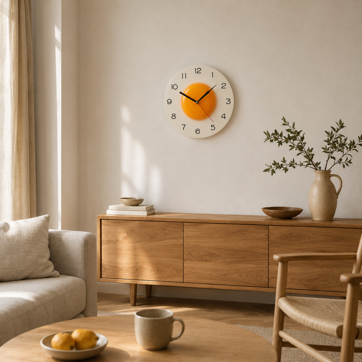 Horloge Murale Cuisine Motif Œuf au Plat 30cm Mécanisme Silencieux