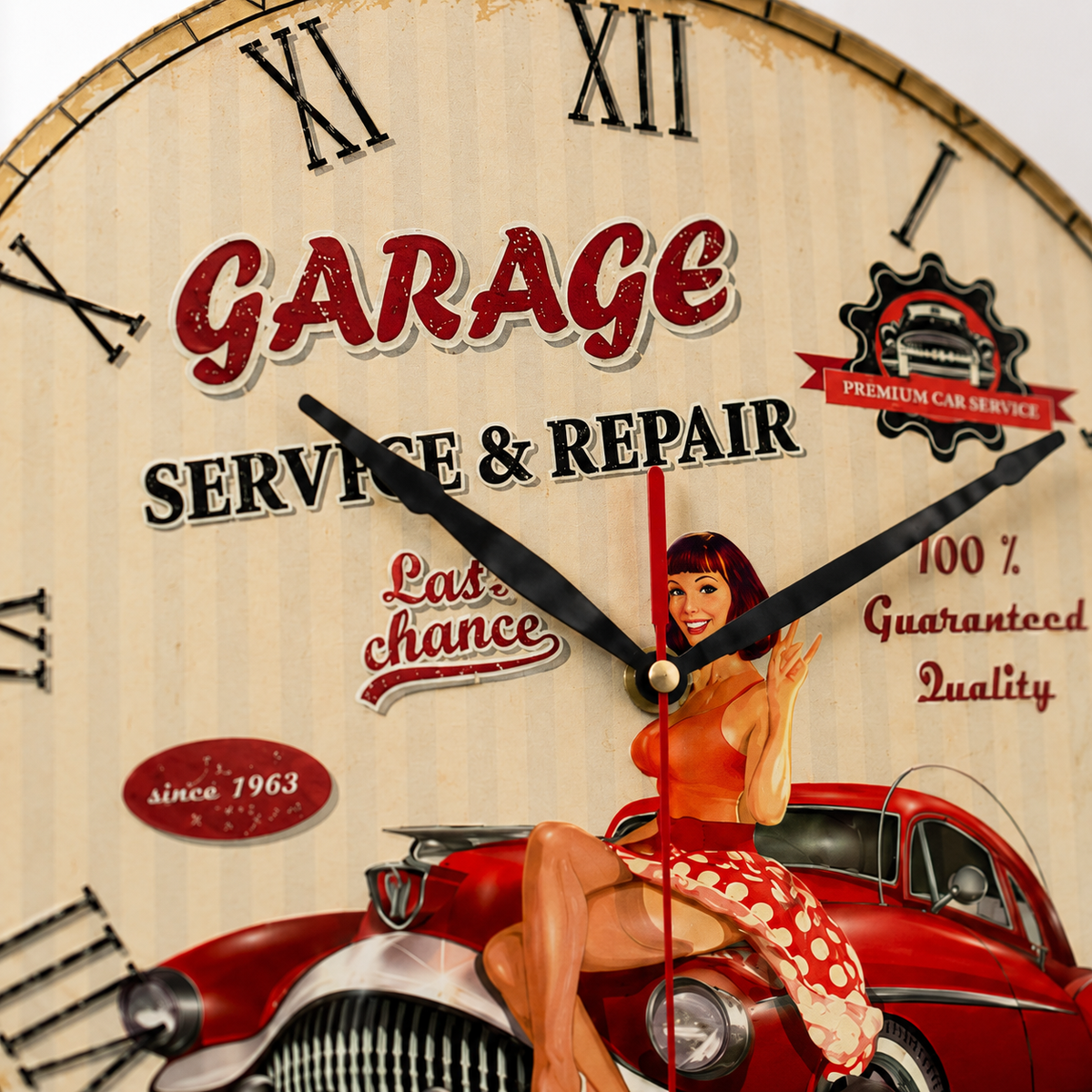 Horloge Murale Vintage Motif Garage Rétro 30cm et 38cm