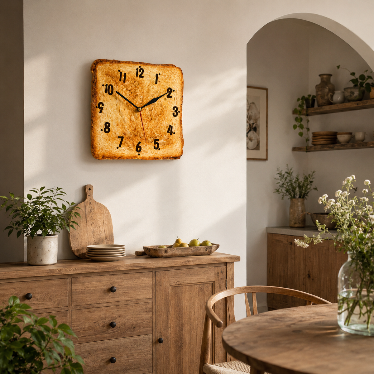Horloge Murale Cuisine Motif Pain Grillé Carré 30cm