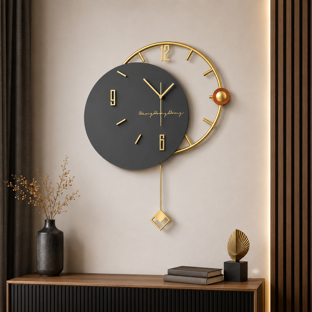 Horloge Murale Métal Pendule Design Nordique 52x68cm