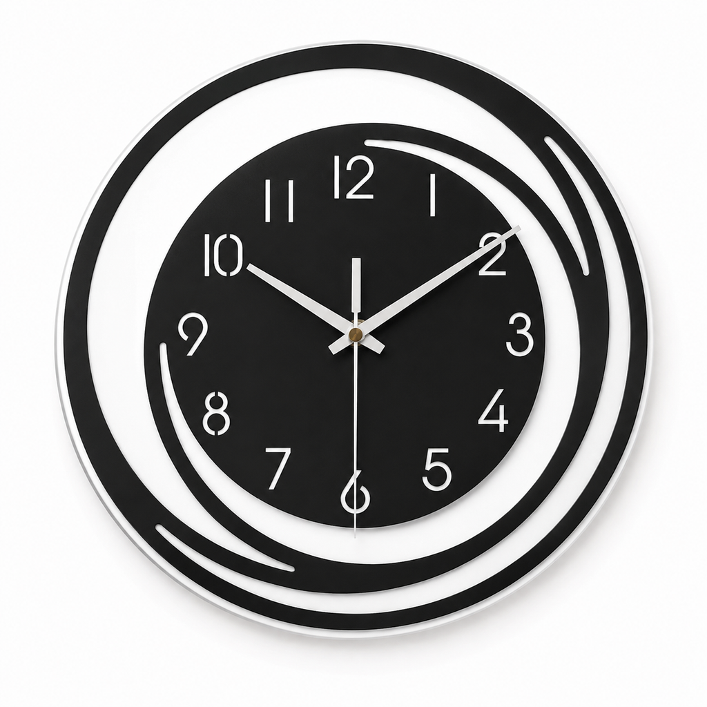 Horloge Murale Ronde Acrylique Miroir Noir 30cm
