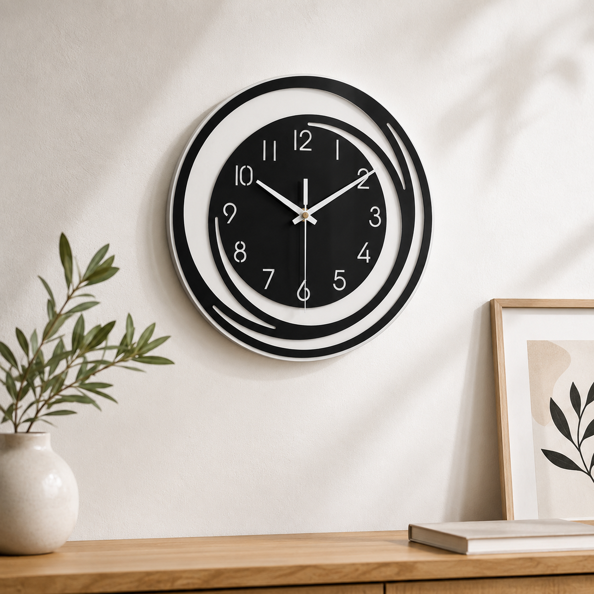 Horloge Murale Ronde Acrylique Miroir Noir 30cm