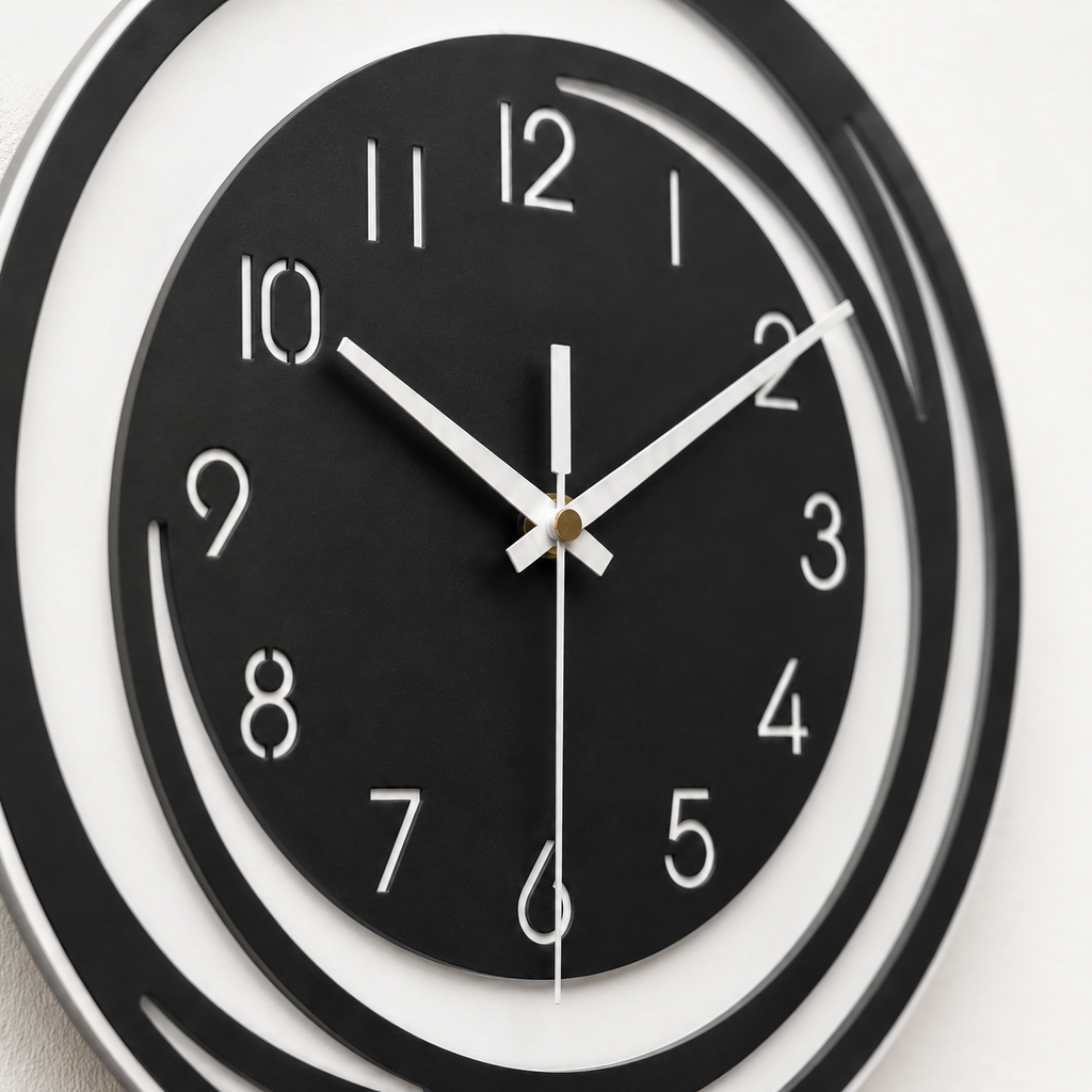 Horloge Murale Ronde Acrylique Miroir Noir 30cm