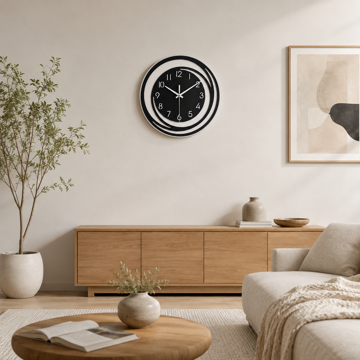 Horloge Murale Ronde Acrylique Miroir Noir 30cm