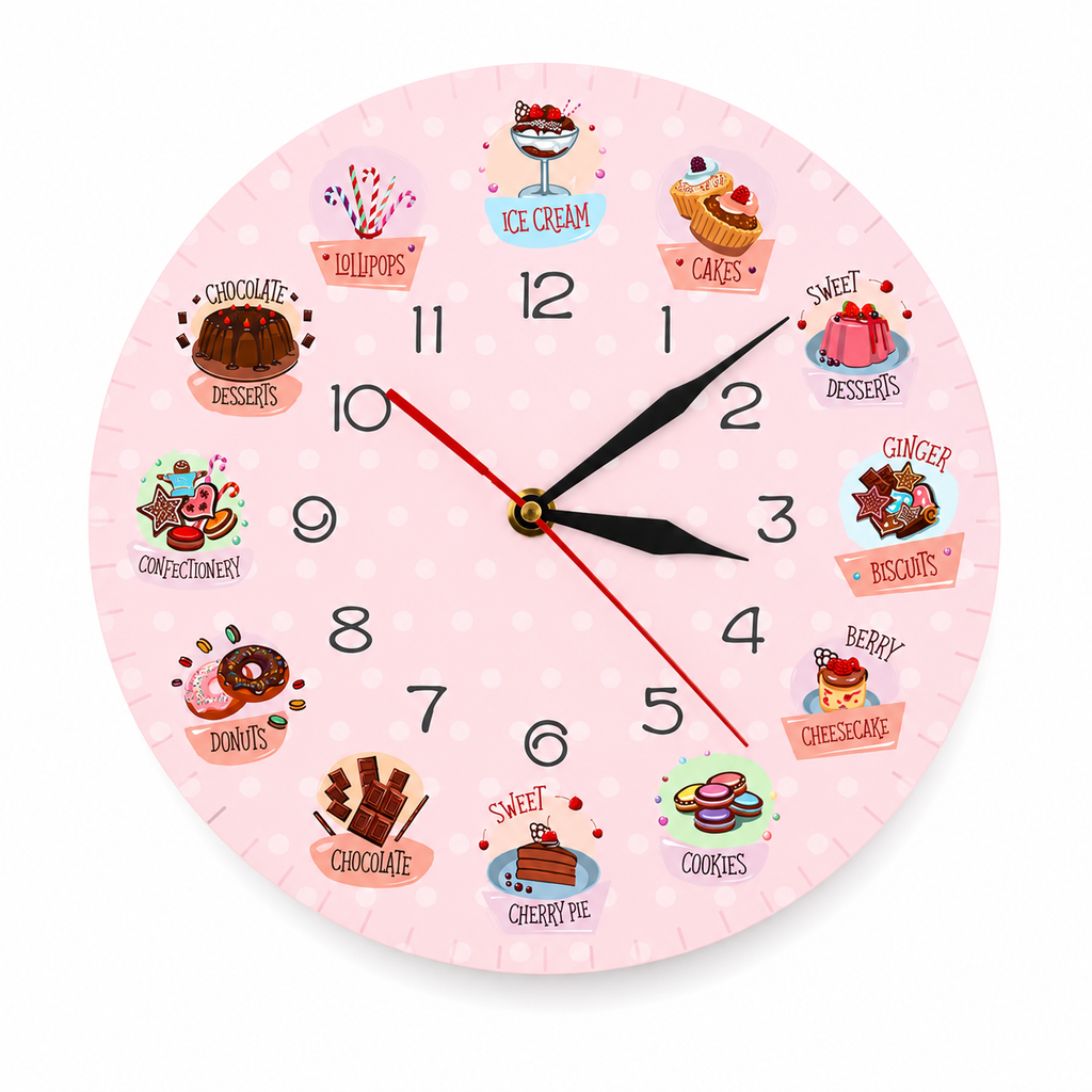 Horloge Murale Cuisine Motif Pâtisserie Rose 30cm