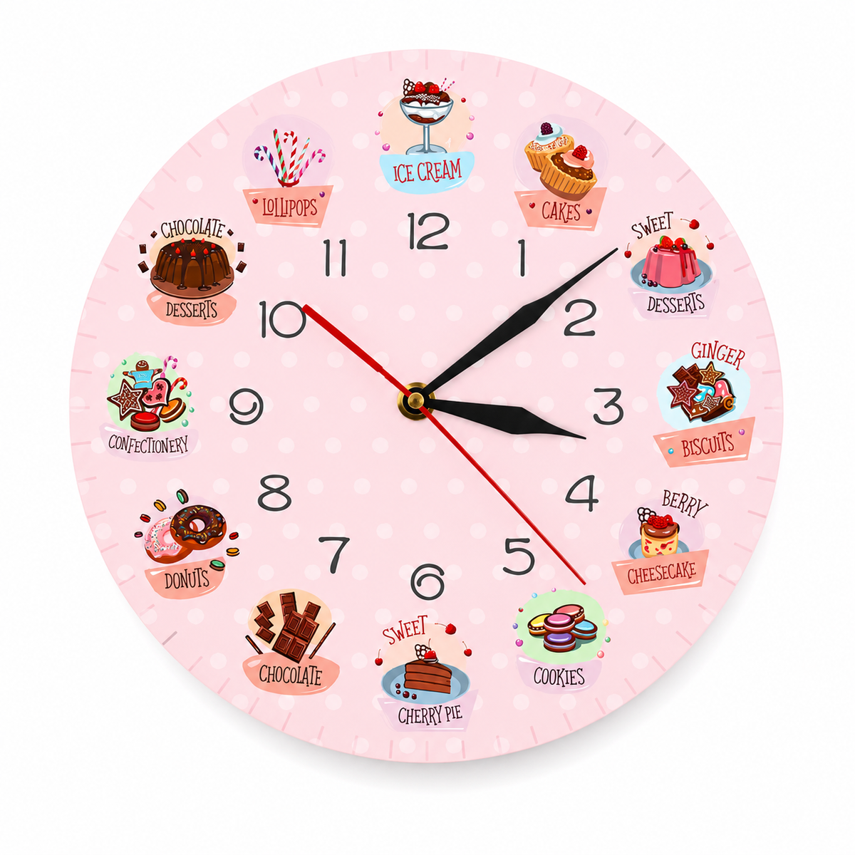Horloge Murale Cuisine Motif Pâtisserie Rose 30cm