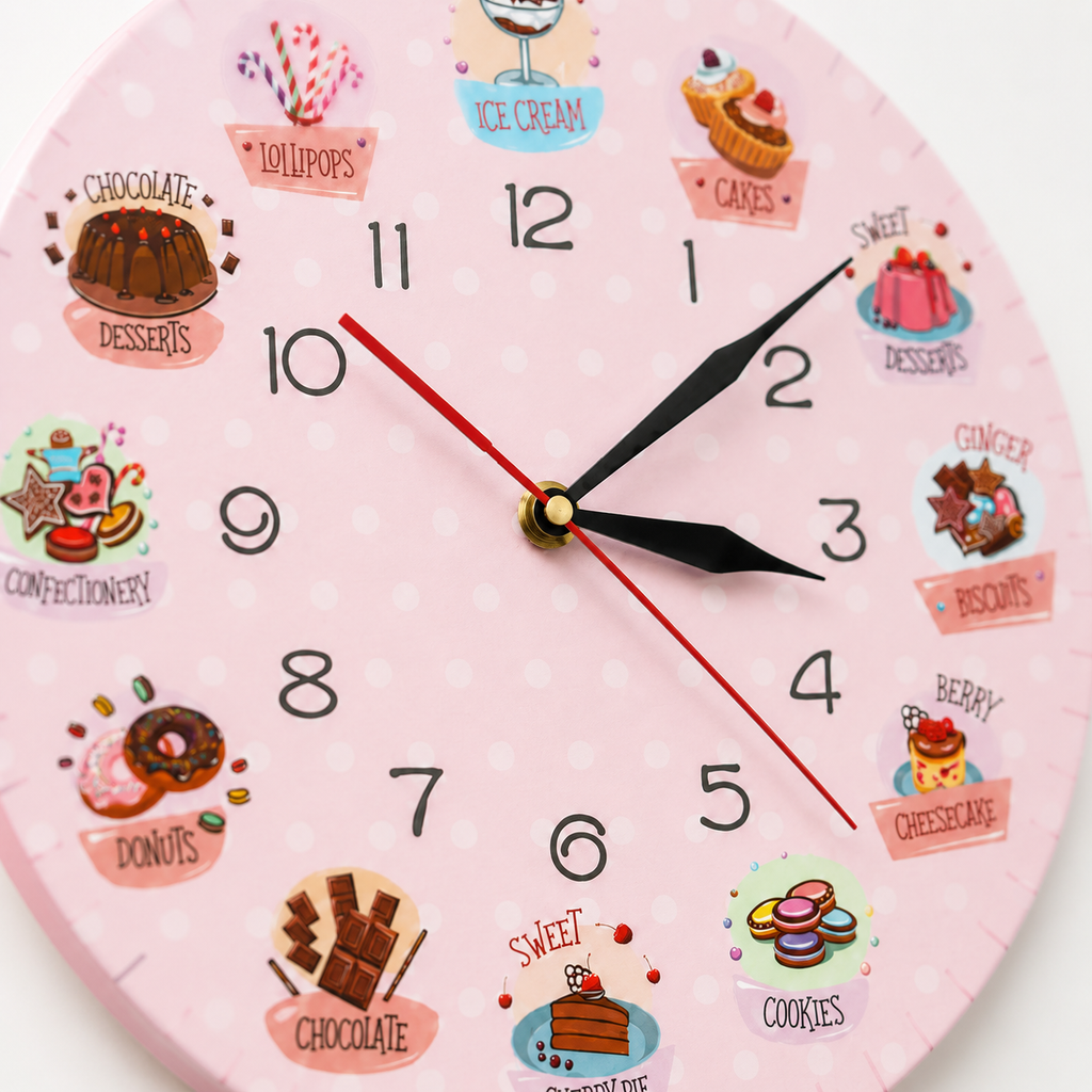Horloge Murale Cuisine Motif Pâtisserie Rose 30cm