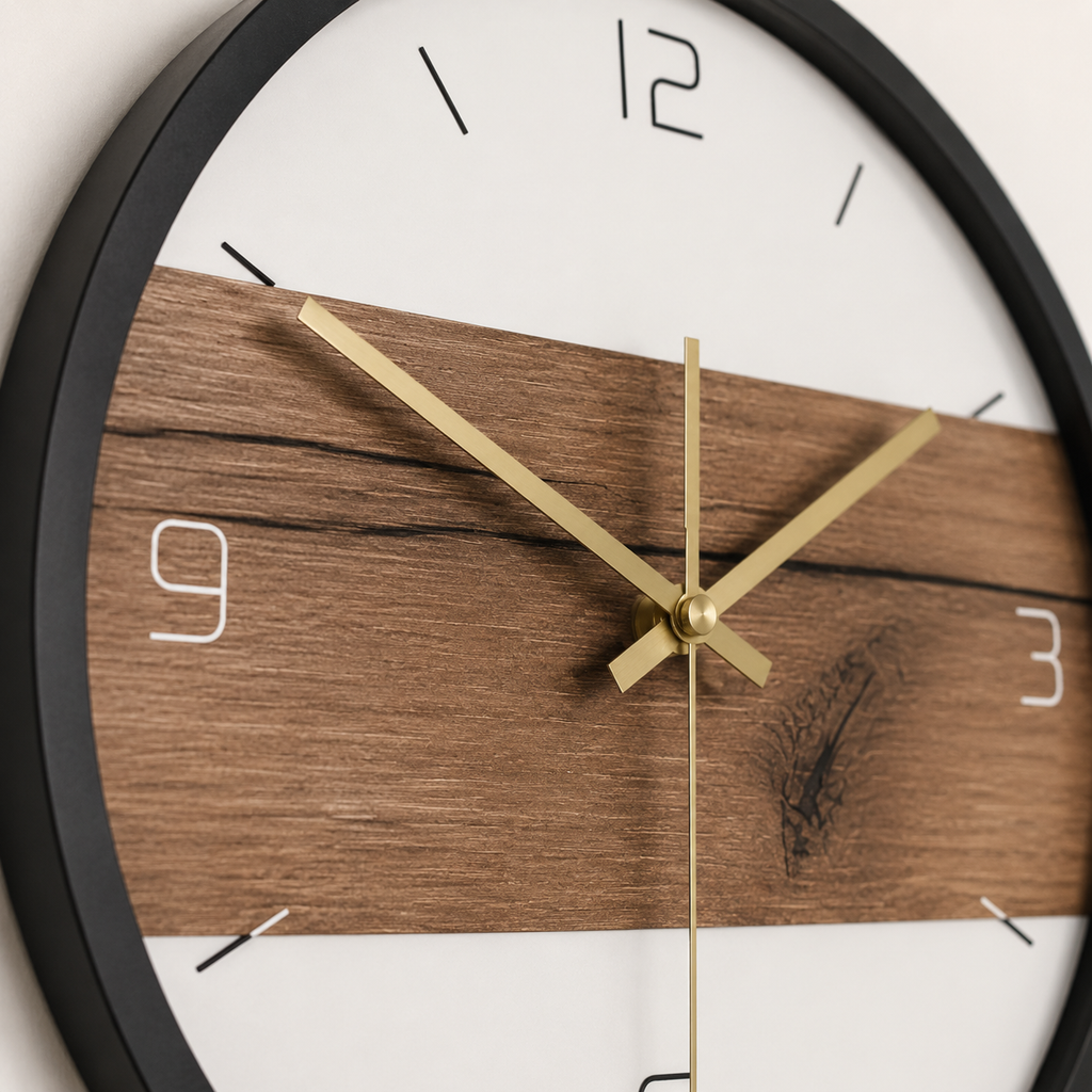 Horloge Murale Ronde Motif Bois Rustique 30cm