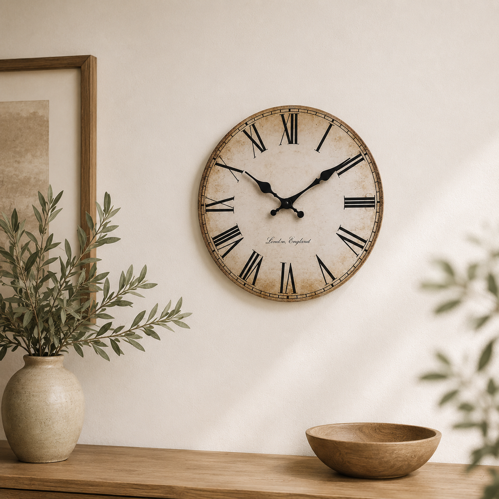 Horloge Murale Ronde Bois MDF Vintage 25 30 40cm