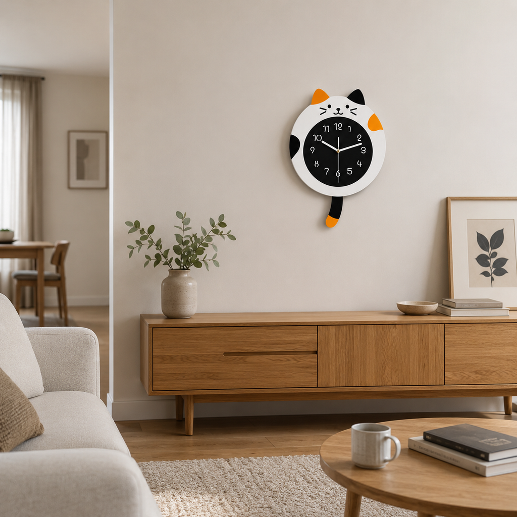 Horloge Murale Chat Acrylique 29,5 × 40 cm Pendule Oscillant Mouvement Quartz — 2 Modèles