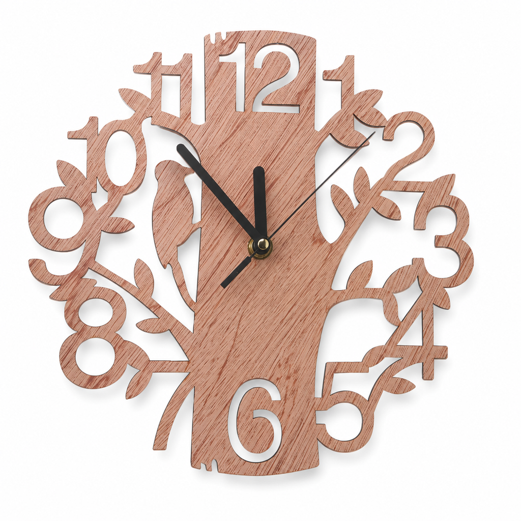 Horloge Murale Arbre Bois 22 cm Découpe Ajourée Mouvement Quartz