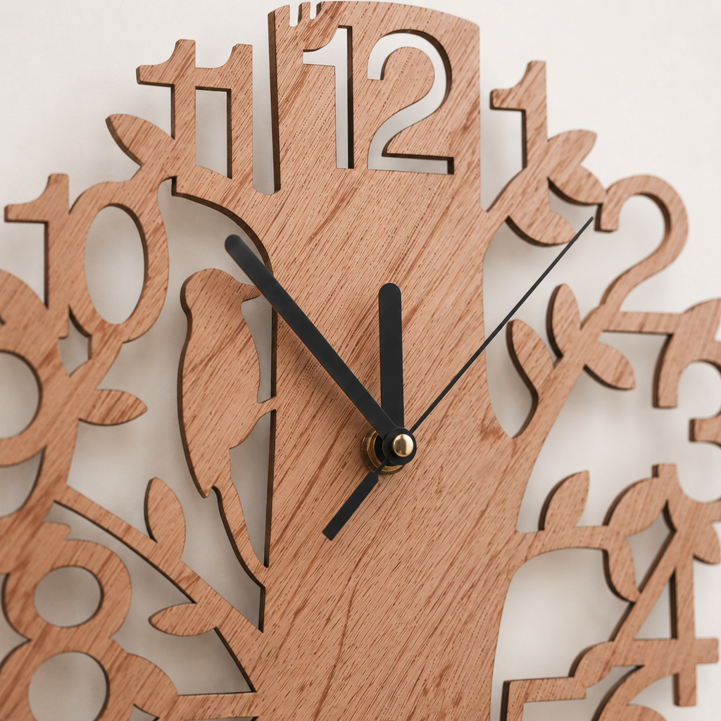 Horloge Murale Arbre Bois 22 cm Découpe Ajourée Mouvement Quartz