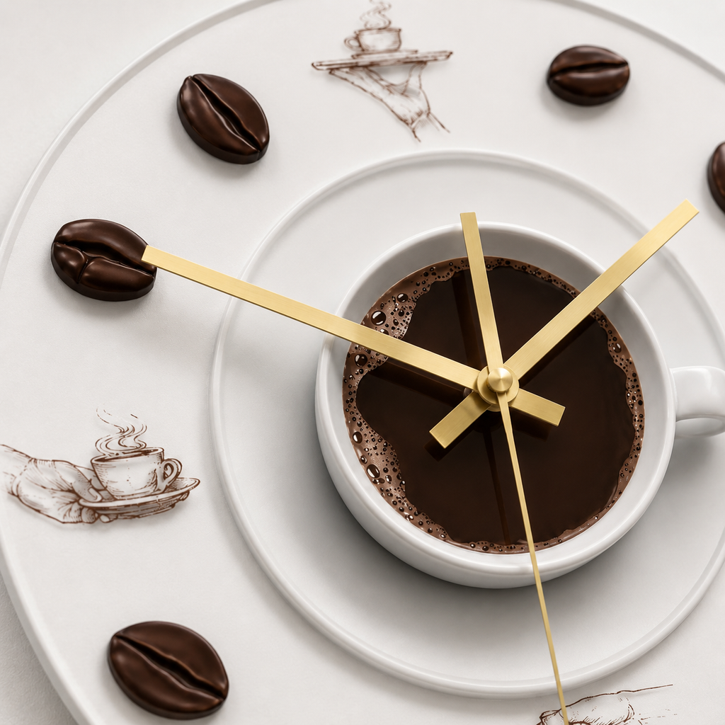 Horloge Murale Cuisine Café Acrylique 30 cm Aiguilles Métal Doré — 2 Modèles
