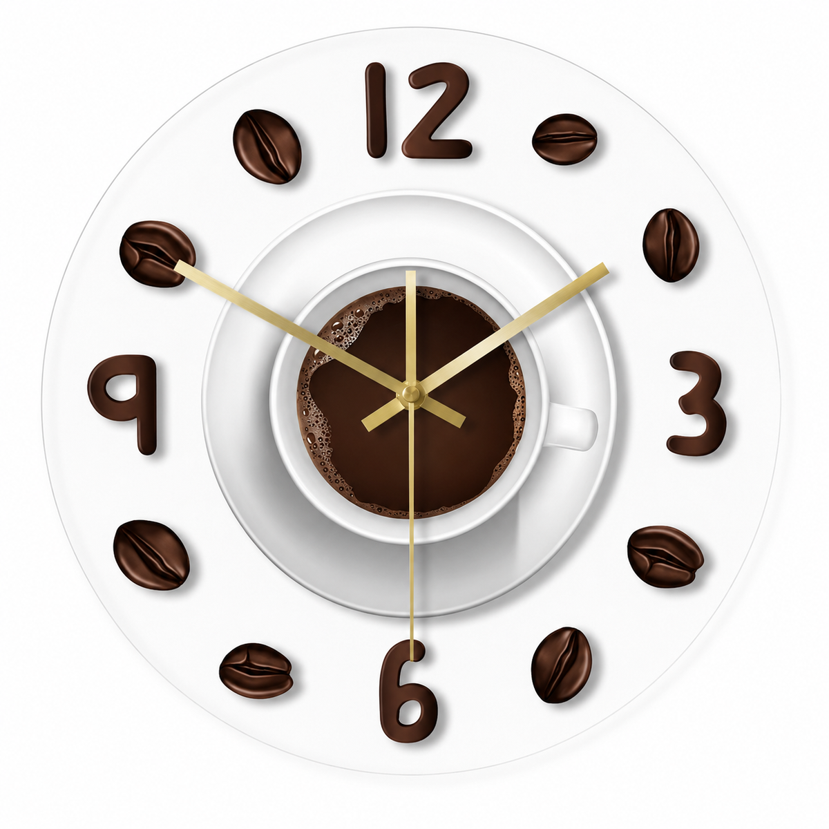Horloge Murale Cuisine Café Acrylique 30 cm Aiguilles Métal Doré — 2 Modèles