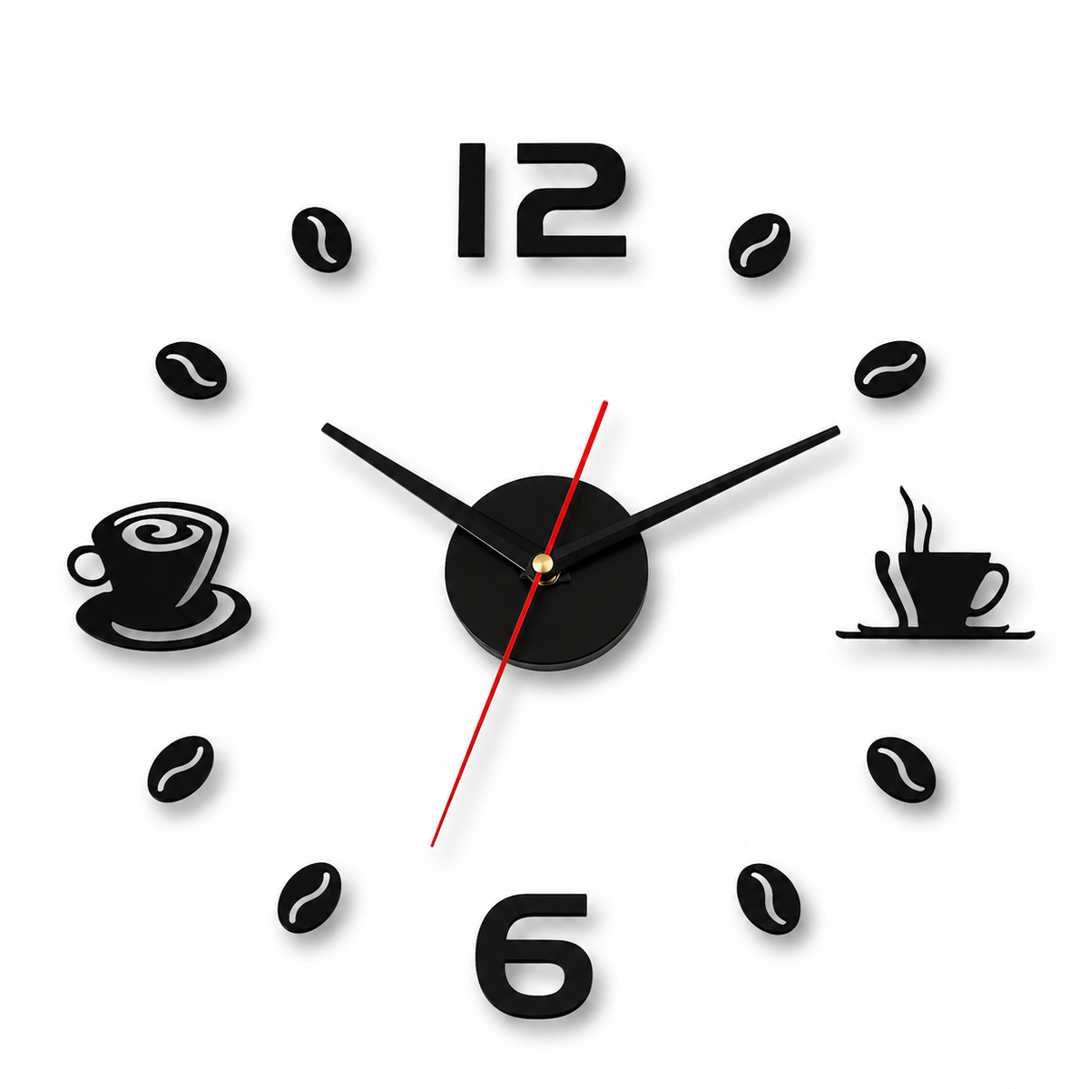 Horloge Murale DIY Café Autocollante 40 cm Mouvement Quartz Silencieux