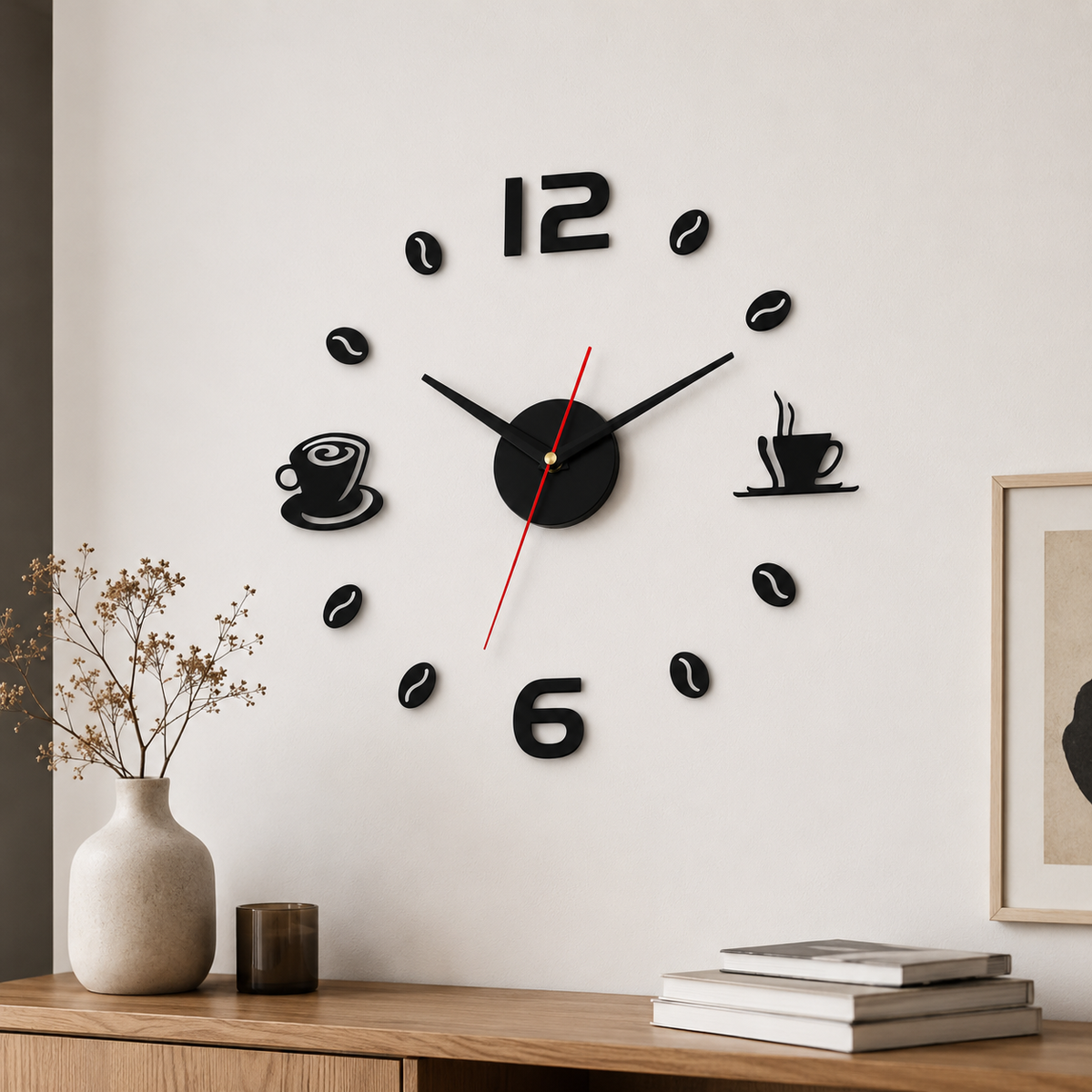 Horloge Murale DIY Café Autocollante 40 cm Mouvement Quartz Silencieux