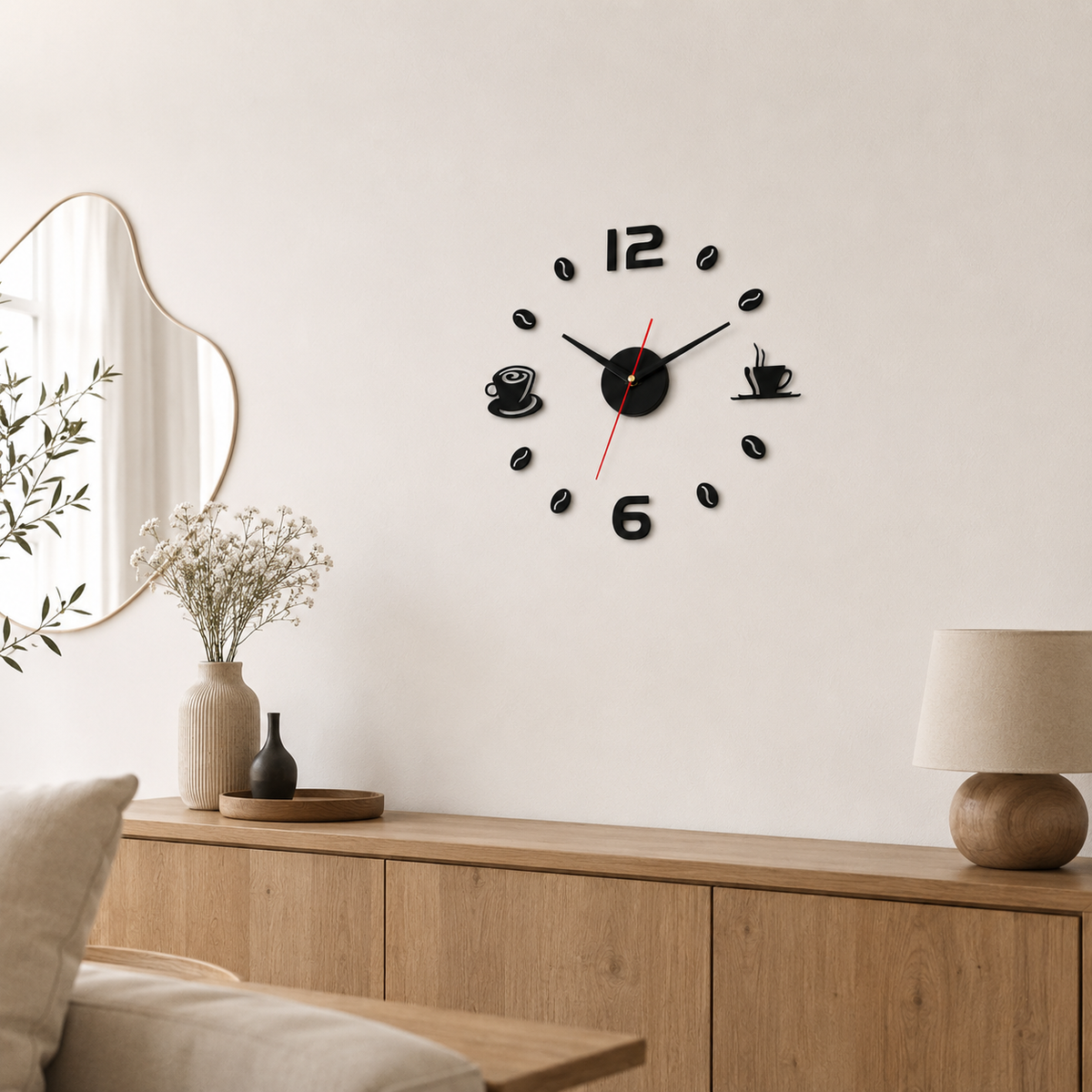 Horloge Murale DIY Café Autocollante 40 cm Mouvement Quartz Silencieux