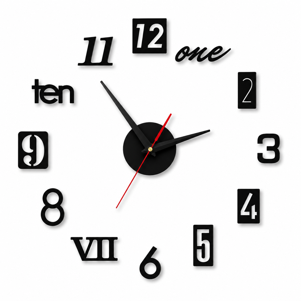 Horloge Murale DIY Autocollante Acrylique 40 cm Mouvement Quartz — 2 Modèles
