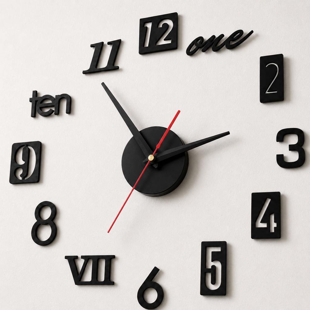 Horloge Murale DIY Autocollante Acrylique 40 cm Mouvement Quartz — 2 Modèles