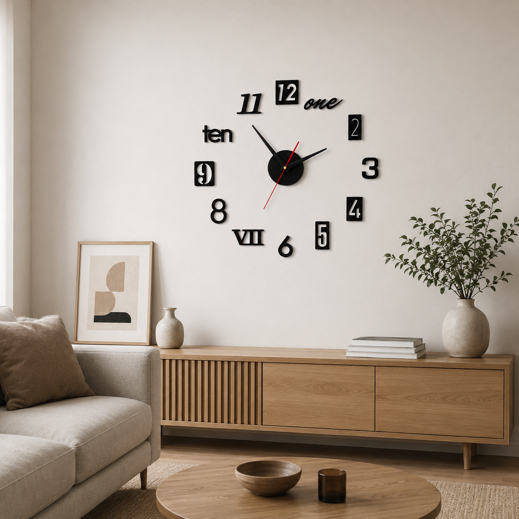 Horloge Murale DIY Autocollante Acrylique 40 cm Mouvement Quartz — 2 Modèles