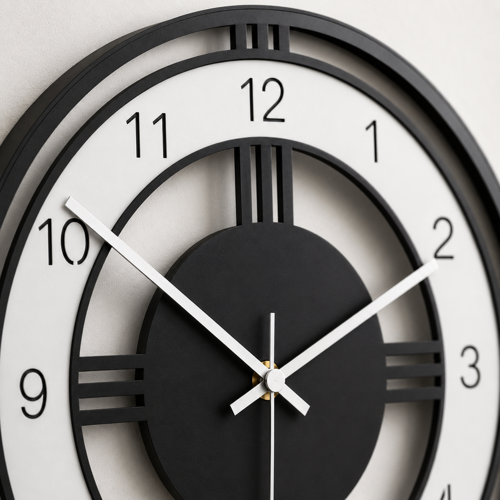 Horloge Murale Ronde Acrylique Noir et Blanc 28 cm Mouvement Quartz Silencieux