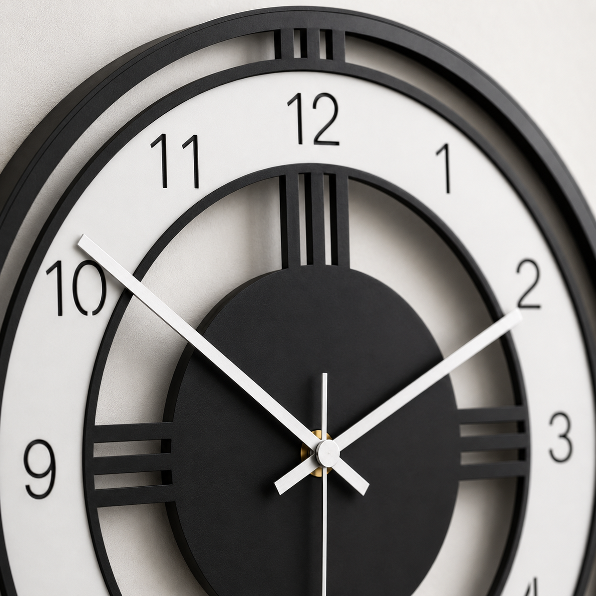Horloge Murale Ronde Acrylique Noir et Blanc 28 cm Mouvement Quartz Silencieux
