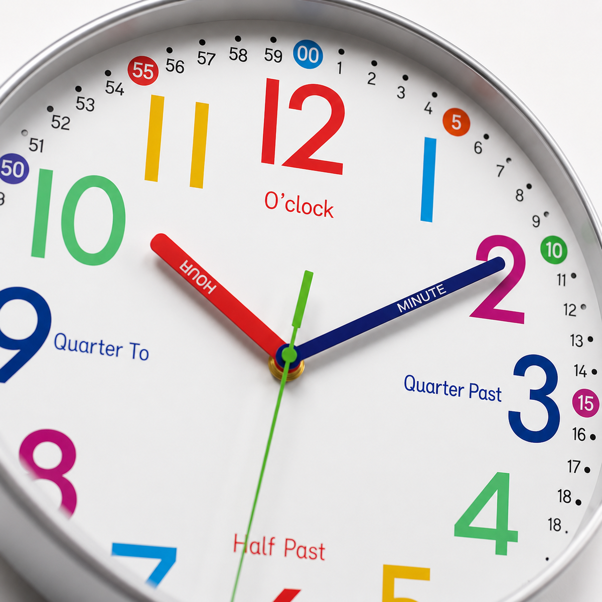 Horloge Murale Enfant Apprentissage Chiffres Colorés 20–30 cm Quartz Silencieux