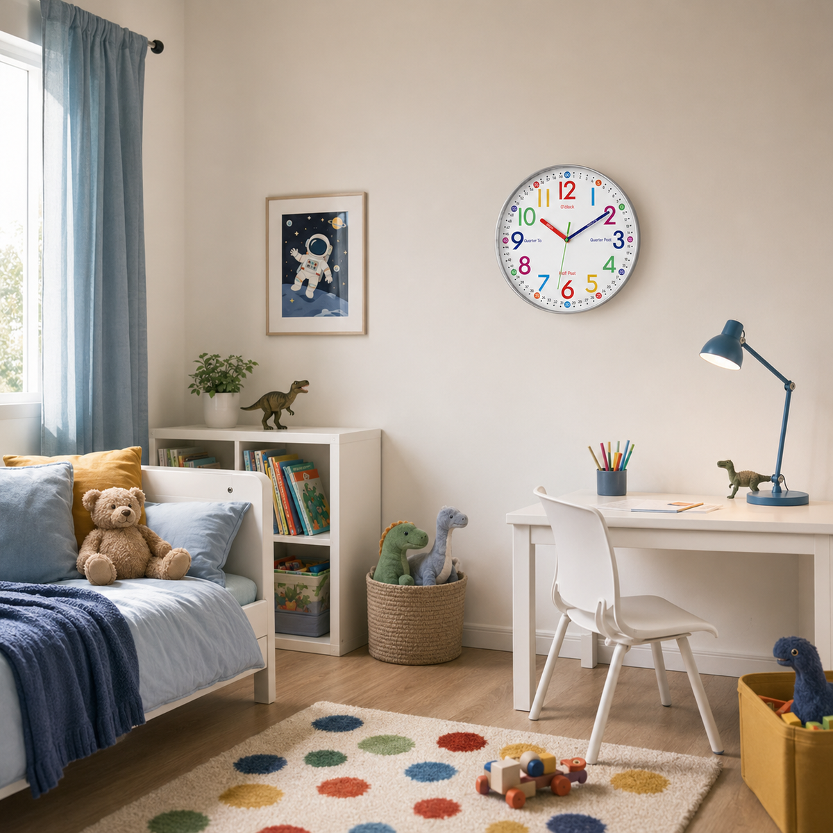 Horloge Murale Enfant Apprentissage Chiffres Colorés 20–30 cm Quartz Silencieux