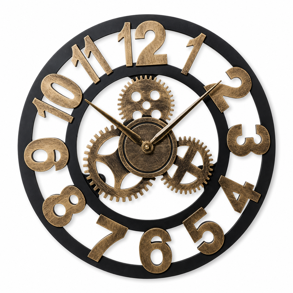 Horloge Murale Bois Engrenages 30–40 cm Silencieuse — 4 Modèles