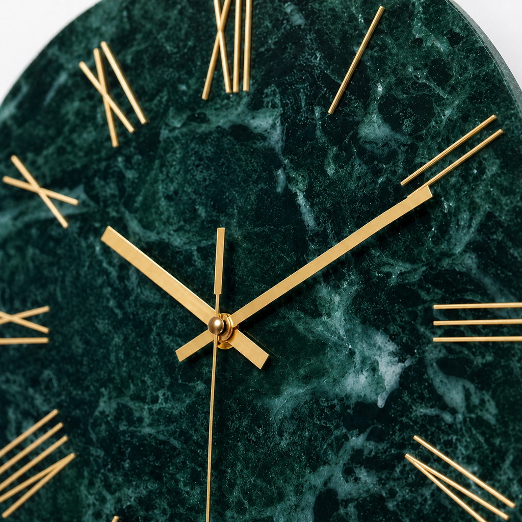Horloge Murale Verre Effet Marbre Vert 30 cm Silencieuse