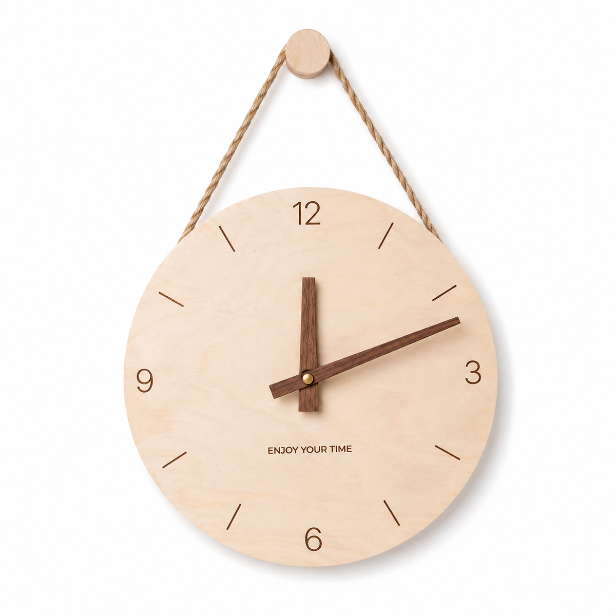 Horloge Murale Bois Scandinave 25 cm Silencieuse — Corde Jute