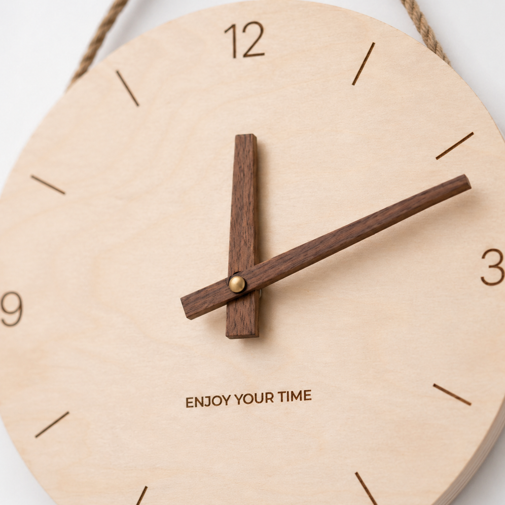 Horloge Murale Bois Scandinave 25 cm Silencieuse — Corde Jute