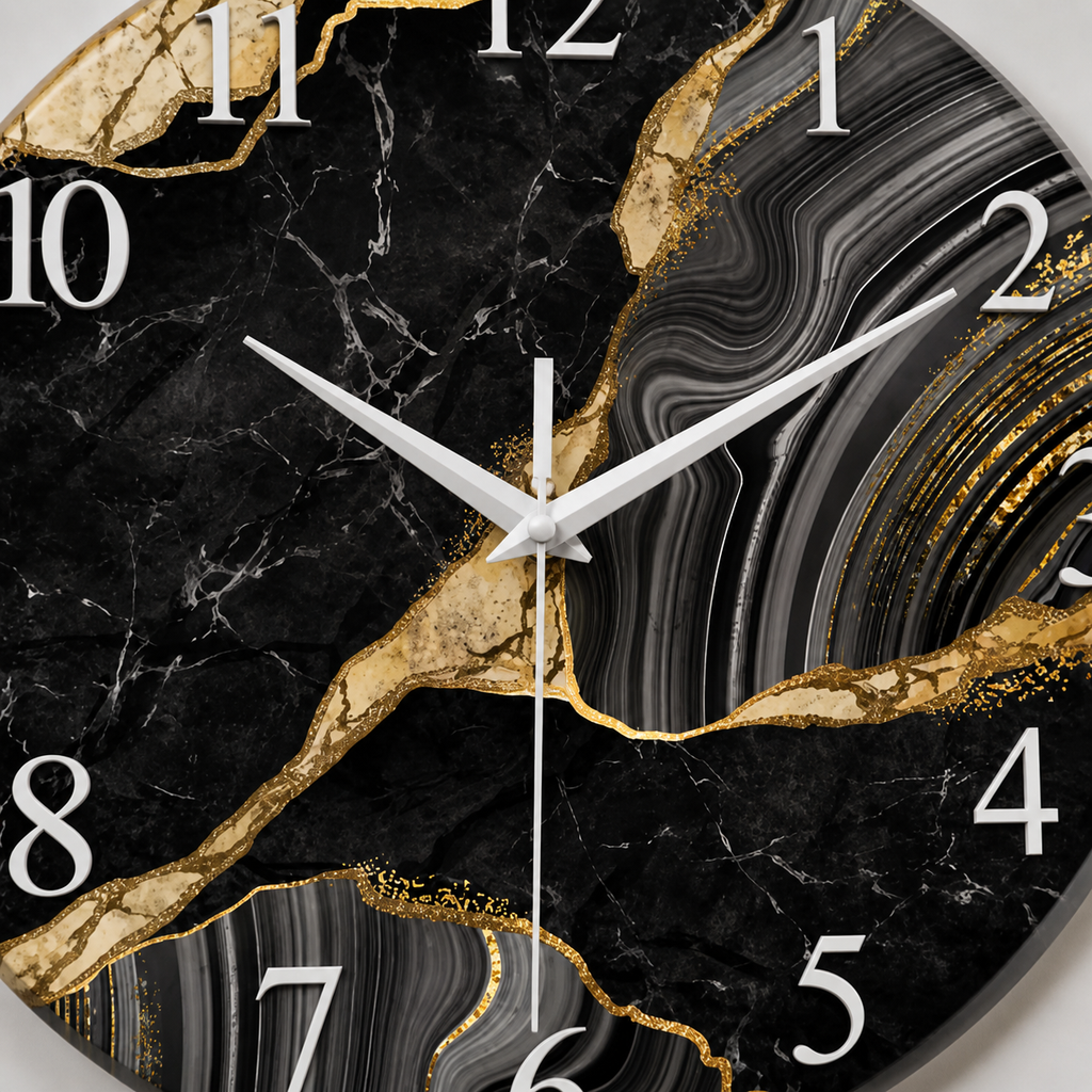 Horloge Murale Verre Motif Marbre Silencieuse — 3 Tailles