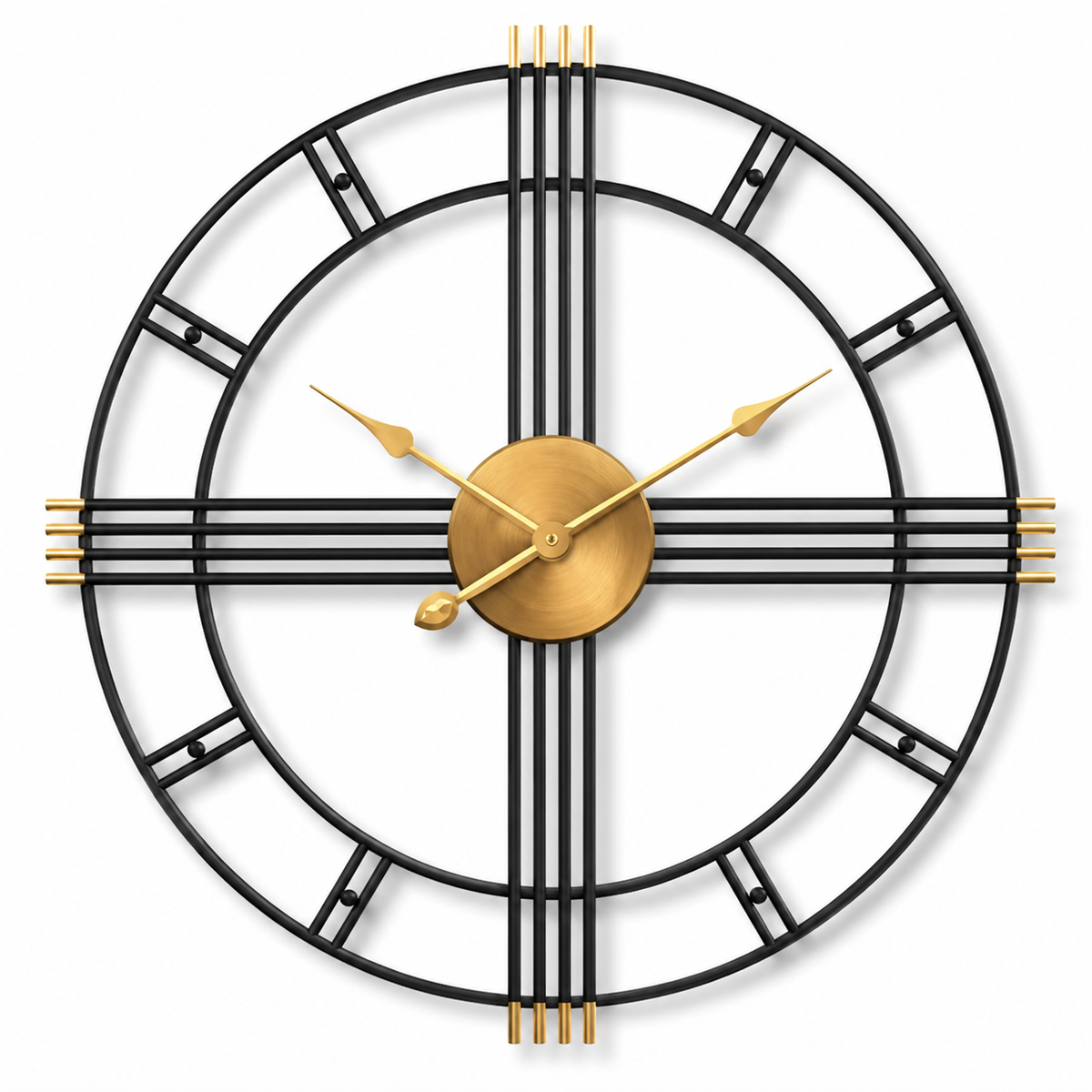 Horloge Murale Fer Noir Design Industriel Silencieuse — 2 Tailles