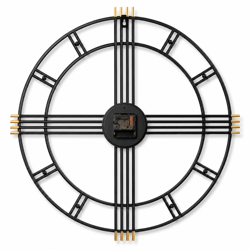 Horloge Murale Fer Noir Design Industriel Silencieuse — 2 Tailles