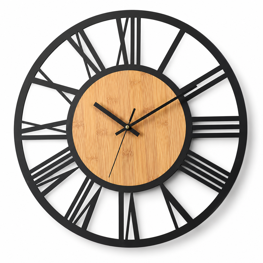 Horloge Murale Métal Bambou 40 cm Silencieuse Style Rétro