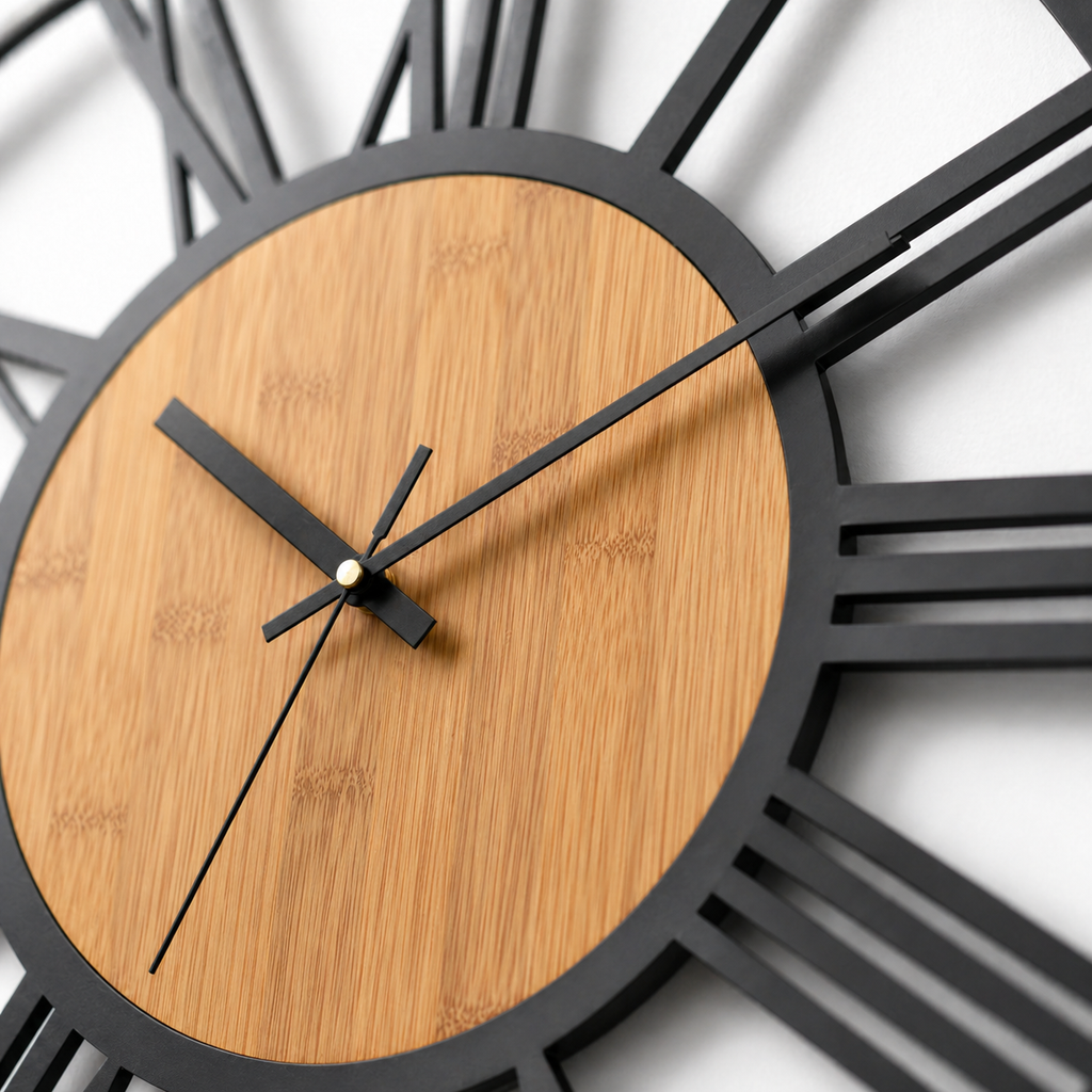 Horloge Murale Métal Bambou 40 cm Silencieuse Style Rétro