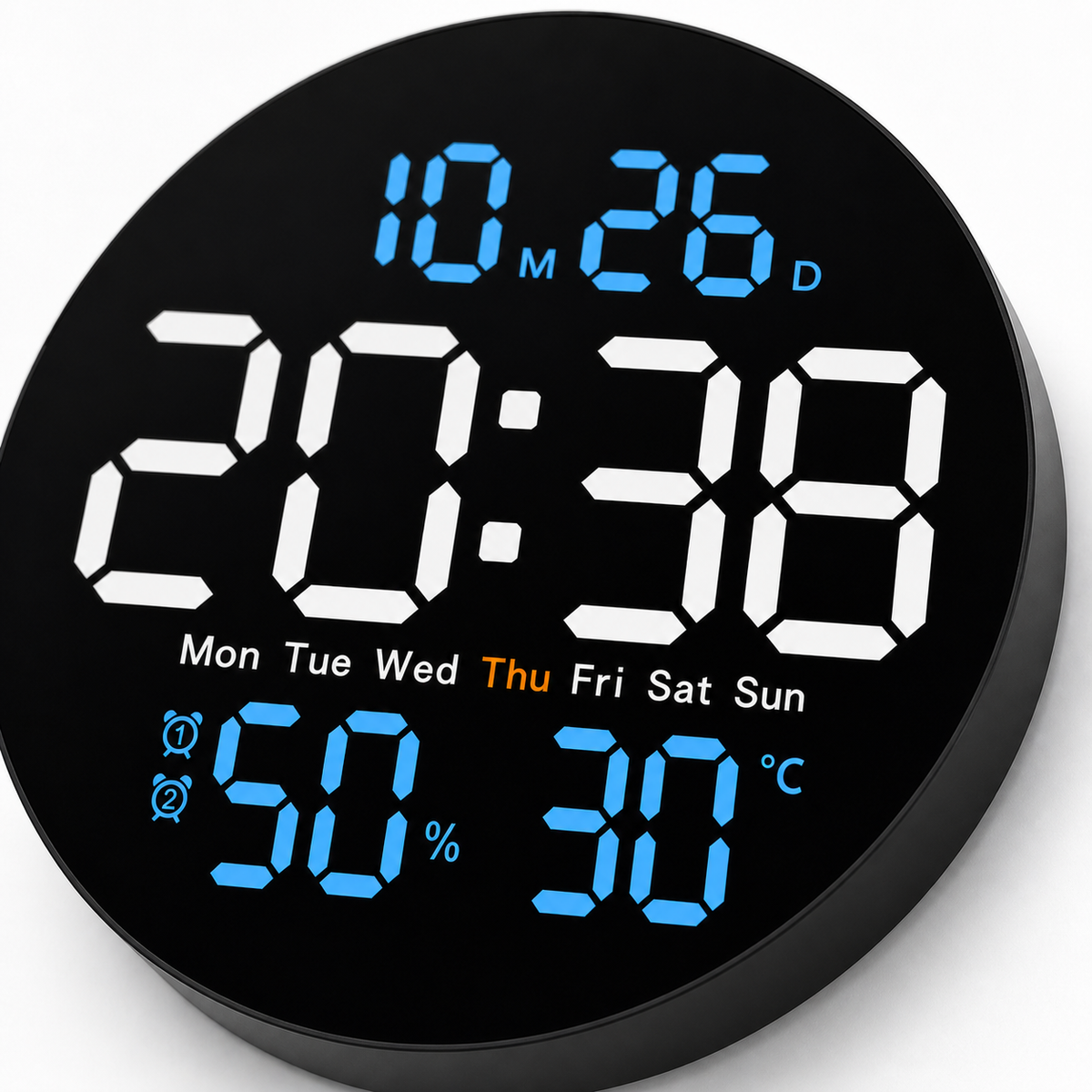 Horloge Murale LED Numérique Température Humidité Alarme