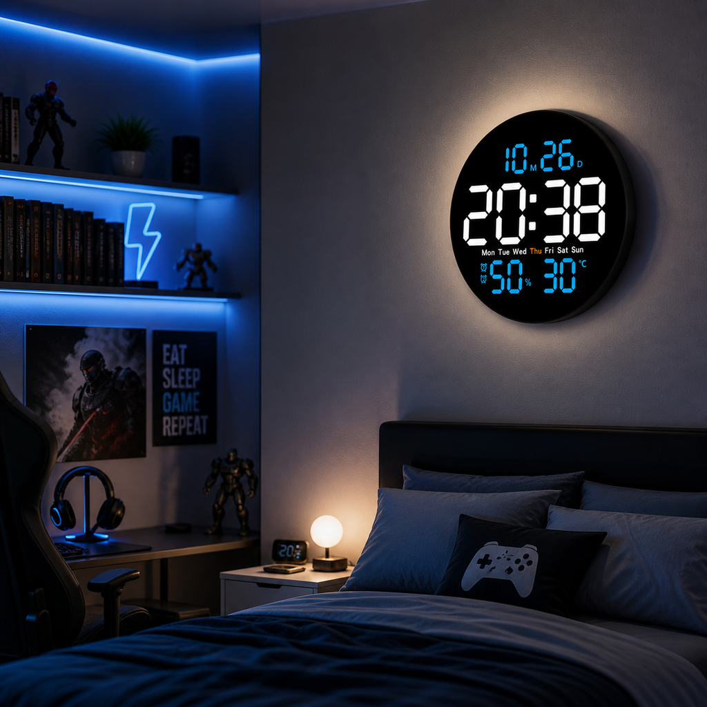 Horloge Murale LED Numérique Température Humidité Alarme