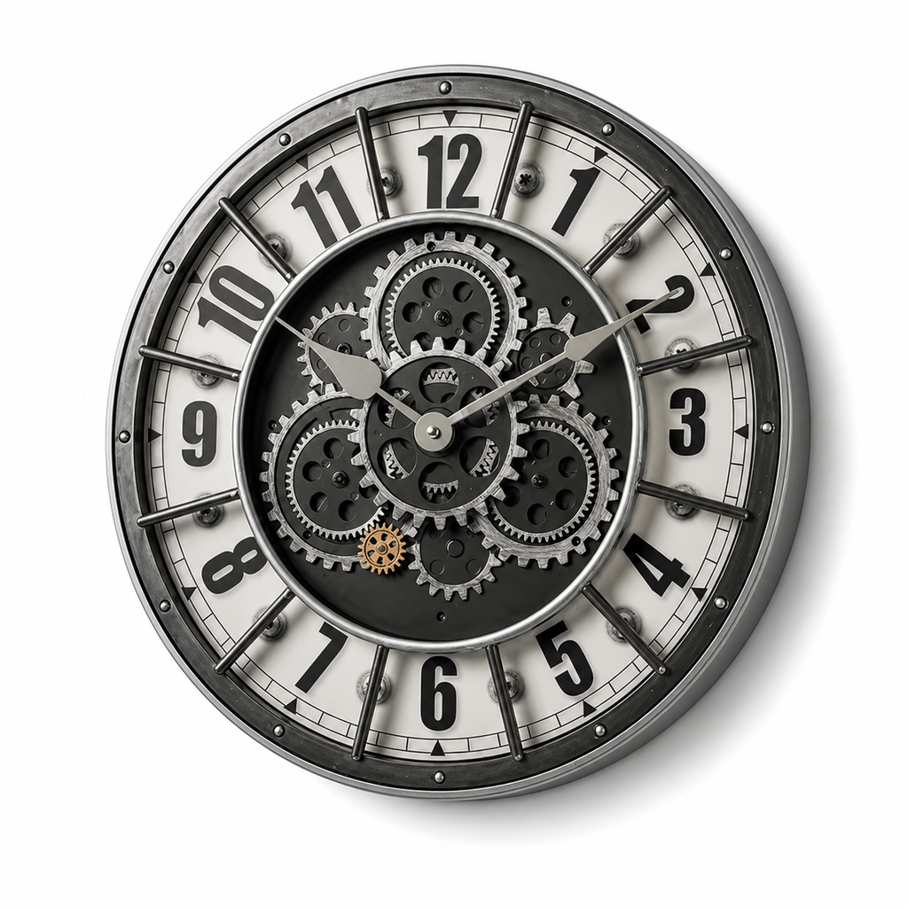 Horloge Murale Engrenages Industriels 46 cm Silencieuse — 4 Modèles