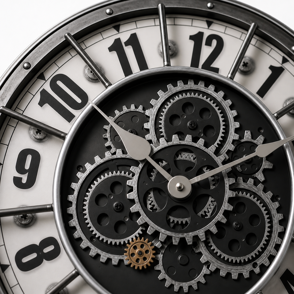 Horloge Murale Engrenages Industriels 46 cm Silencieuse — 4 Modèles