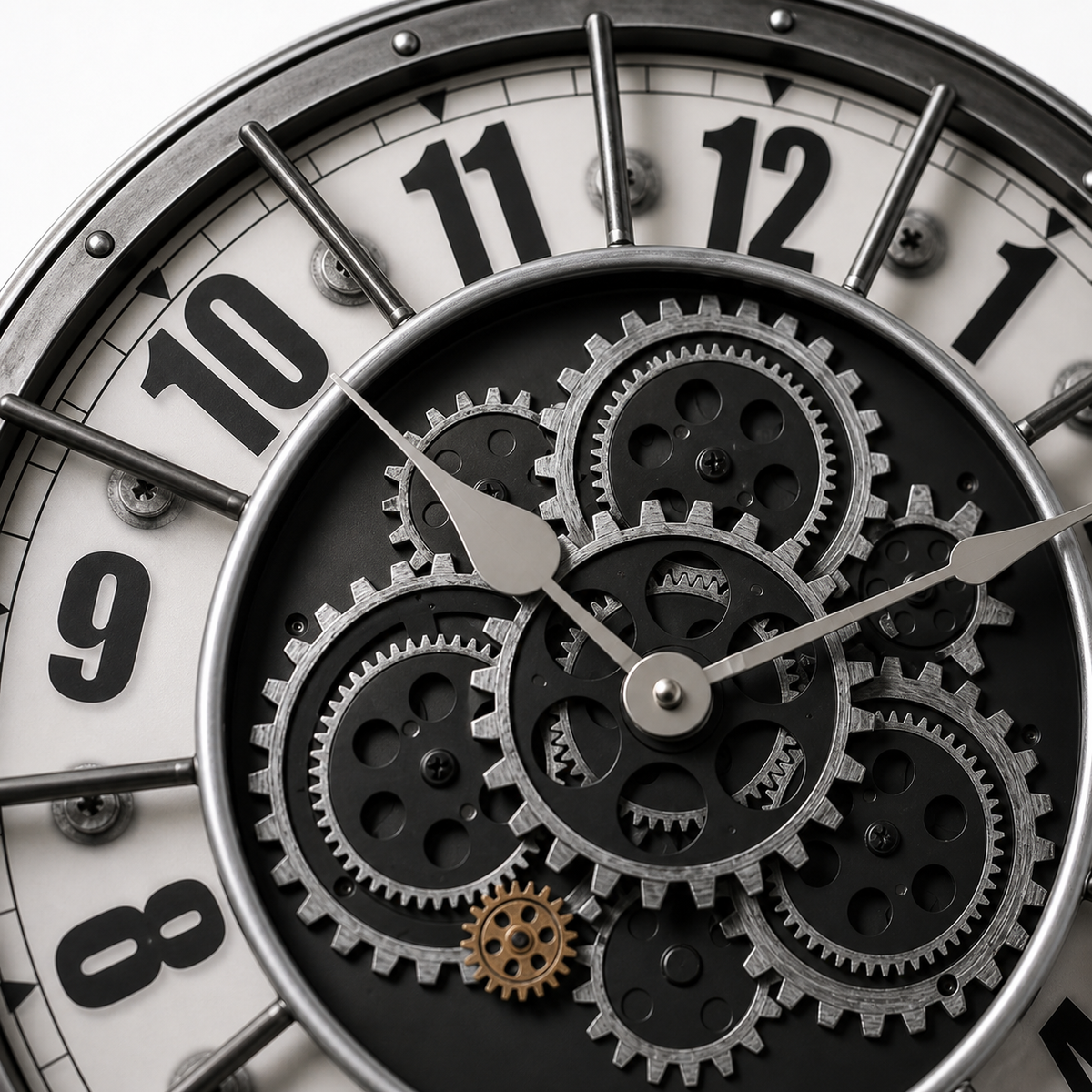 Horloge Murale Engrenages Industriels 46 cm Silencieuse — 4 Modèles