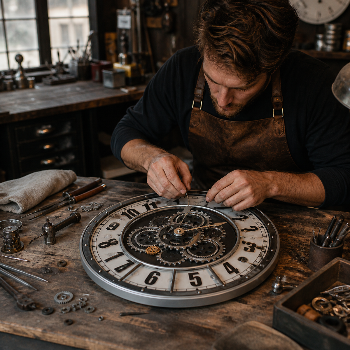 Horloge Murale Engrenages Industriels 46 cm Silencieuse — 4 Modèles