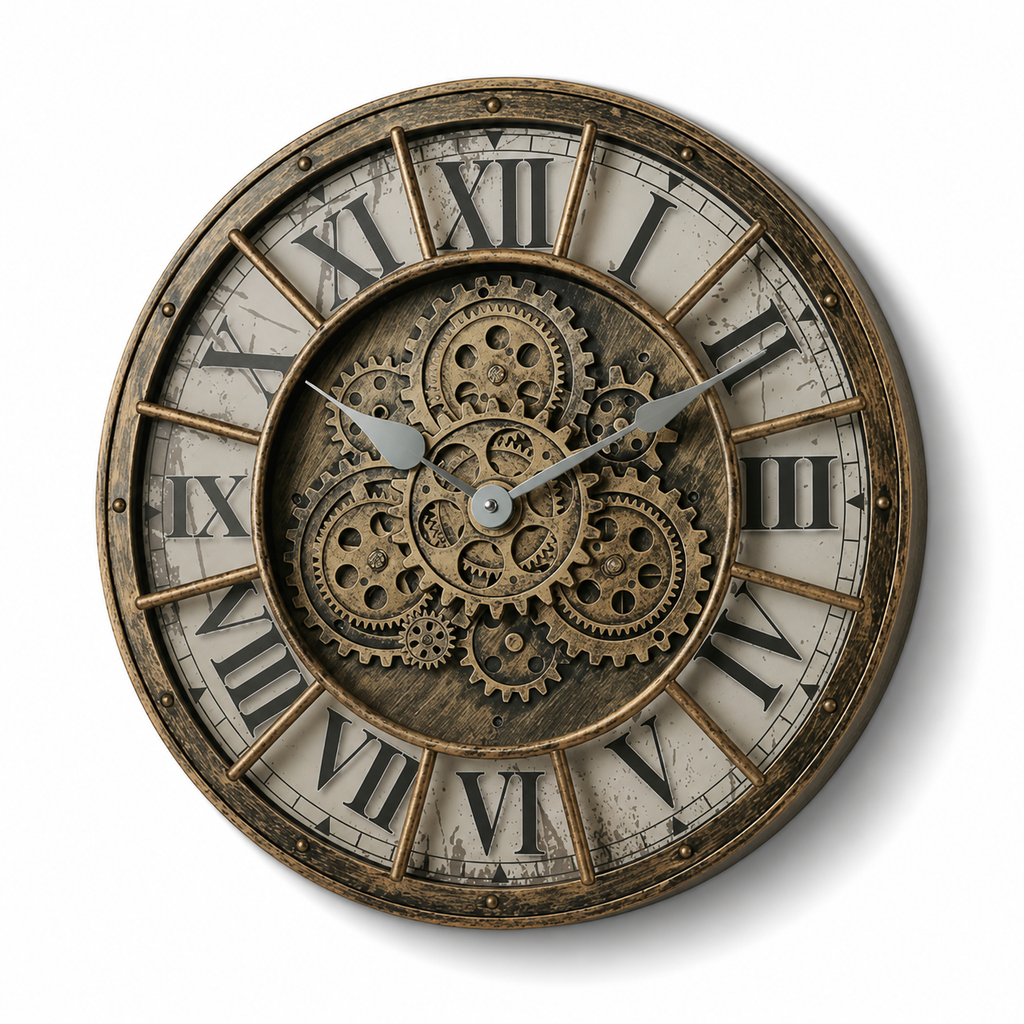 Horloge Murale Engrenages Industriels 46 cm Silencieuse — 4 Modèles