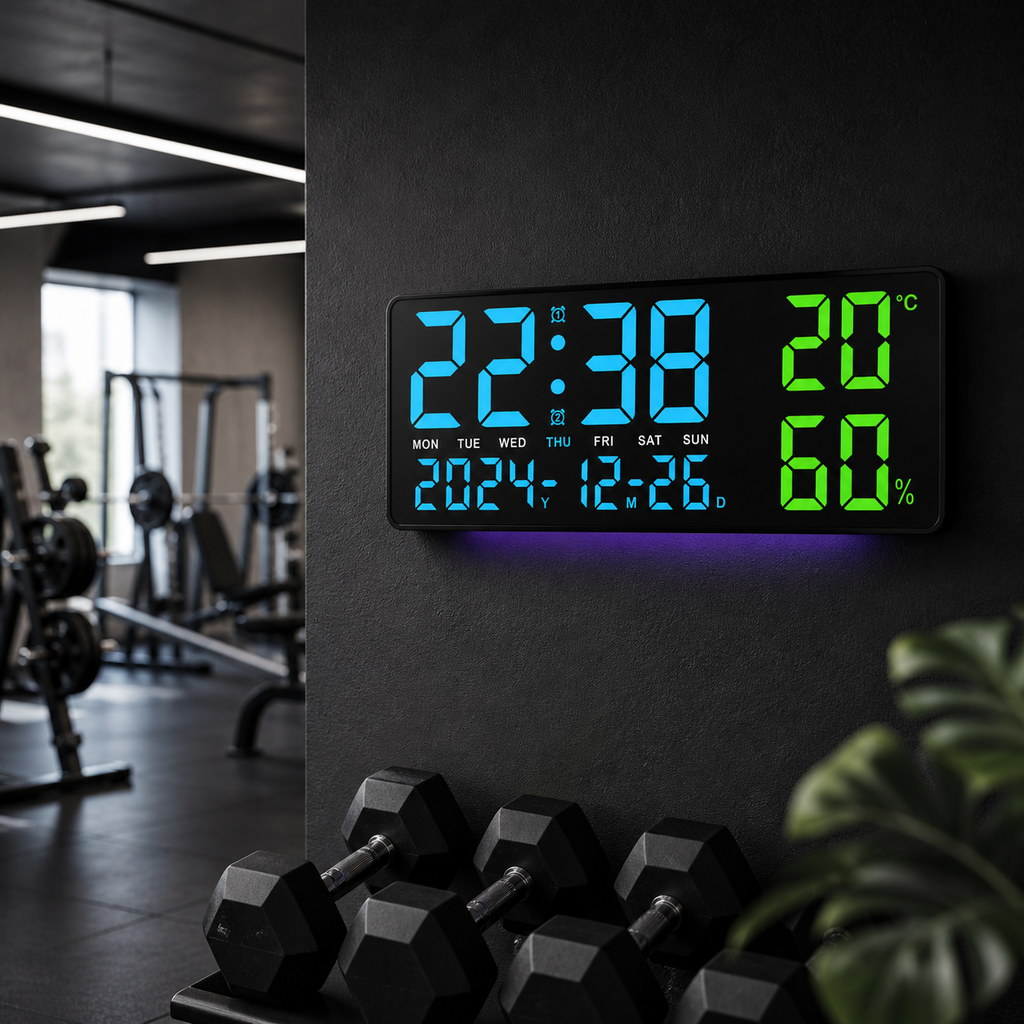 Horloge Murale LED Numérique 35 cm — Température, Humidité & Télécommande