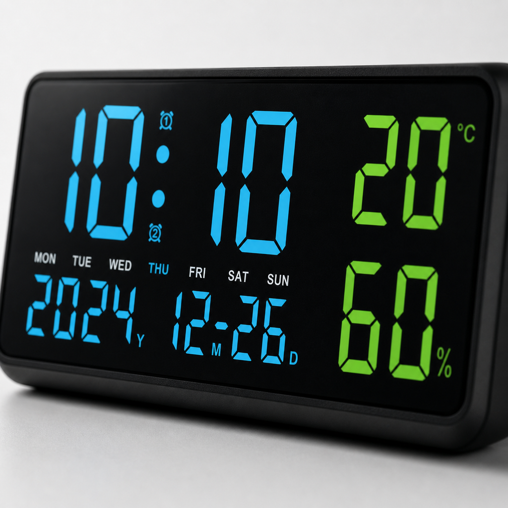 Horloge Murale LED Numérique 35 cm — Température, Humidité & Télécommande